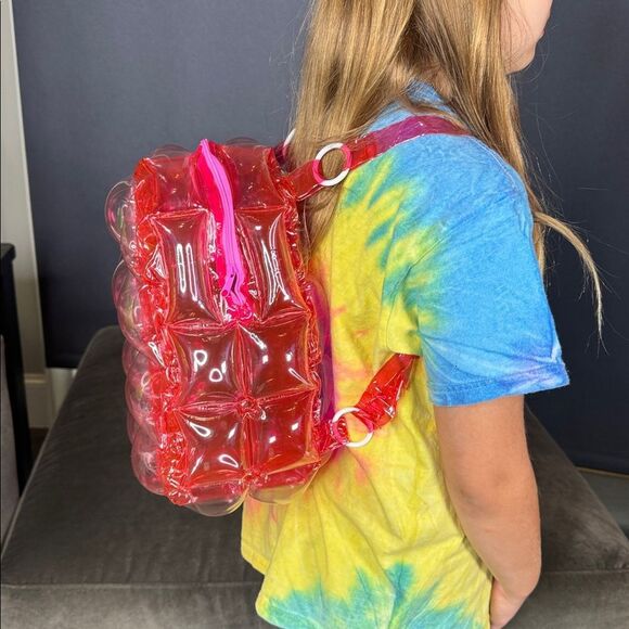 Red Inflatable Bubble Backpack Zipper Closure One Size NEW - Picture 10 of 14